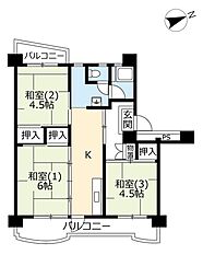 UR戸頭 3階3Kの間取り