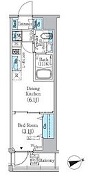 JR総武線 東中野駅 徒歩1分の賃貸マンション 11階1DKの間取り
