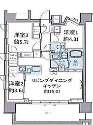 JR総武線 東中野駅 徒歩3分の賃貸マンション 12階3LDKの間取り