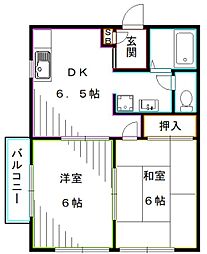 西武新宿線 新井薬師前駅 徒歩10分の賃貸アパート 2階2DKの間取り