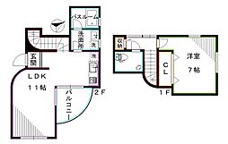 JR総武線 東中野駅 徒歩9分の賃貸マンション 2階1LDKの間取り