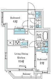 東京メトロ丸ノ内線 中野富士見町駅 徒歩4分の賃貸マンション 4階2LDKの間取り