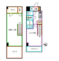 都営大江戸線 中野坂上駅 徒歩11分の賃貸マンション 2階2Kの間取り