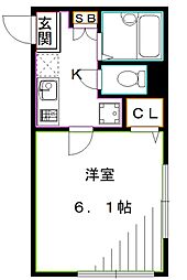 西武新宿線 沼袋駅 徒歩3分の賃貸アパート 2階1Kの間取り