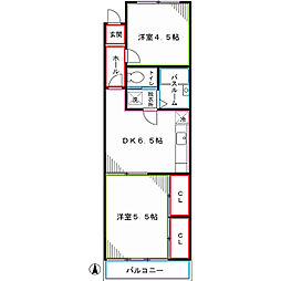 東京メトロ丸ノ内線 中野新橋駅 徒歩7分の賃貸マンション 2階2DKの間取り
