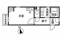 東京メトロ丸ノ内線 新中野駅 徒歩9分の賃貸マンション 2階ワンルームの間取り