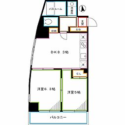 東京メトロ東西線 落合駅 徒歩1分の賃貸マンション 9階2DKの間取り