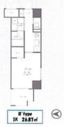 都営大江戸線 東中野駅 徒歩4分の賃貸マンション 4階1Kの間取り