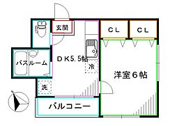 JR総武線 大久保駅 徒歩4分の賃貸マンション 2階1DKの間取り