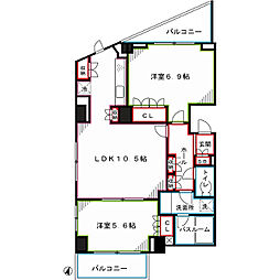 西武新宿線 新井薬師前駅 徒歩10分の賃貸マンション 2階2LDKの間取り