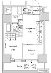 ザ・パークハビオ新中野 2DKの間取図画像