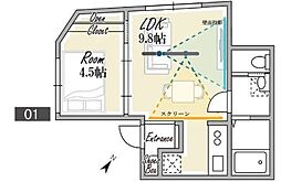 PlatanusHatagaya 1LDKの間取図画像