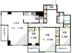 クリスタルコート 3LDKの間取図画像
