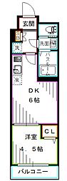 ハーモニーレジデンス新宿ザノース 1DKの間取図画像