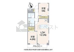 サンパレス三鷹 2LDKの間取図画像