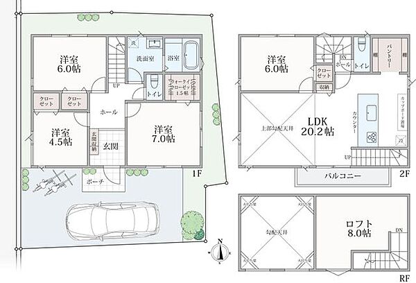 参考プラン2680万円延床面積：104.34m2開放感を活かしたLDK20帖プラン。ご希望の間取りプランに対応可能。
