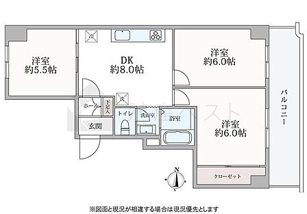 間取りは52.37m2の3DK。ライフスタイルやご家族構成に合わせて、臨機応変に部屋割りを行える使い勝手の良い間取りです。