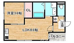 おおさか東線 城北公園通駅 徒歩8分の賃貸アパート 1階1LDKの間取り