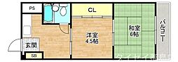Osaka Metro今里筋線 清水駅 徒歩4分の賃貸マンション 2階2Kの間取り