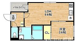 おおさか東線 城北公園通駅 徒歩9分の賃貸アパート 1階1LDKの間取り