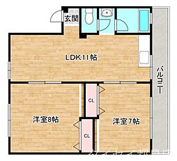 Osaka Metro今里筋線 清水駅 徒歩2分の賃貸アパート 4階2LDKの間取り