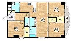 おおさか東線 城北公園通駅 徒歩9分の賃貸マンション 5階3LDKの間取り