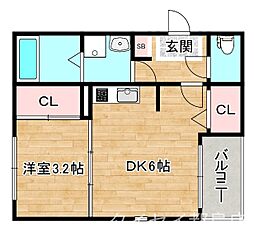 おおさか東線 城北公園通駅 徒歩10分の賃貸アパート 2階1DKの間取り
