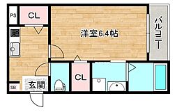おおさか東線 城北公園通駅 徒歩10分の賃貸アパート 2階1Kの間取り