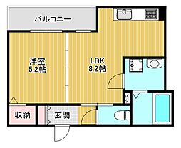 おおさか東線 城北公園通駅 徒歩4分の賃貸アパート 2階1LDKの間取り