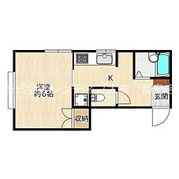 おおさか東線 城北公園通駅 徒歩11分の賃貸マンション 2階1Kの間取り