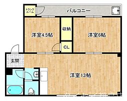 Osaka Metro今里筋線 清水駅 徒歩3分の賃貸マンション 3階2LDKの間取り