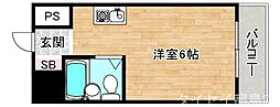 JR大阪環状線 桜ノ宮駅 徒歩10分の賃貸マンション 4階ワンルームの間取り