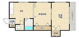 マンション和気 2DKの間取図画像