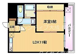 朝日プラザ大宝 1LDKの間取図画像