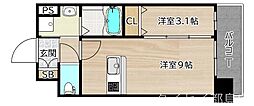 プレサンス京橋GREEN YARDアルミラ 1LDKの間取図画像