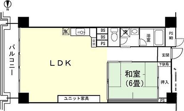 京王熱川マンションＢ棟(1LDK) 4階の間取り