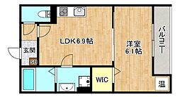 近鉄難波線 布施駅 徒歩12分の賃貸アパート 3階1LDKの間取り