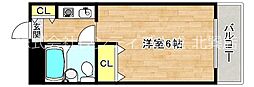 JR大阪環状線 寺田町駅 徒歩10分の賃貸マンション 3階ワンルームの間取り