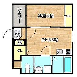 近鉄大阪線 今里駅 徒歩5分の賃貸アパート 2階1DKの間取り