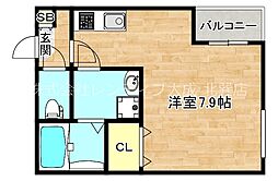 ハーモニーテラス小路II 2階1Kの間取り