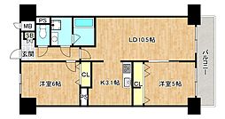 JR大阪環状線 玉造駅 徒歩5分の賃貸マンション 8階2LDKの間取り