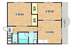 サンハイツ高井田 2LDKの間取図画像