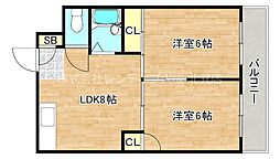 アーデル北巽 2LDKの間取図画像