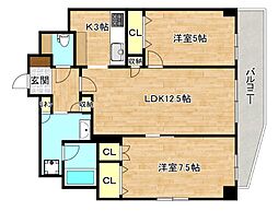 玉造Base 2LDKの間取図画像