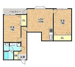 難波パークハウス 2LDKの間取図画像