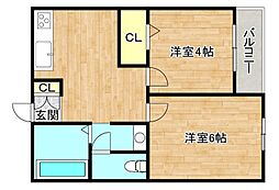 金沢マンション 2DKの間取図画像
