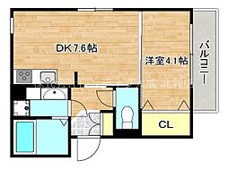 フェリオ桃谷 1DKの間取図画像