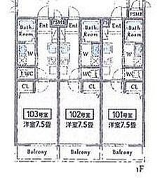 AILE岡場II 2階1Kの間取り