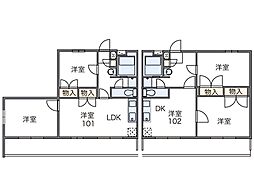 レオパレス翼3 2DKの間取図画像