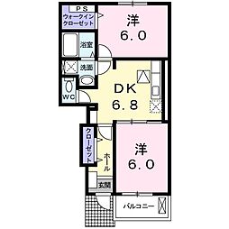 サンローラB 2DKの間取図画像